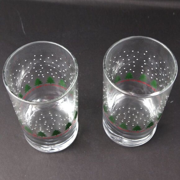 Vintage Libbey Christmas Glass Cups Highball Tumblers Tree Snowfall Pucker Base - Picture 10 of 11